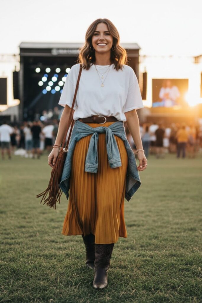 12. Oversized T-Shirt with Pleated Midi Skirt