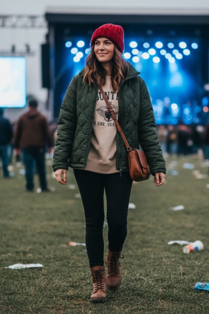 12. Quilted Jacket with Graphic Sweatshirt and Leggings