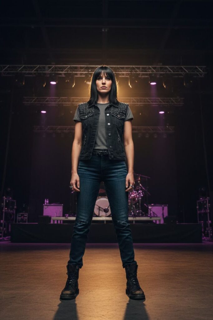 12. Studded Vest with Dark Wash Denim