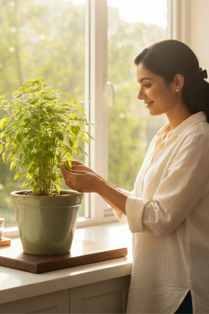 12. Tulsi Near Kitchen Window for Freshness