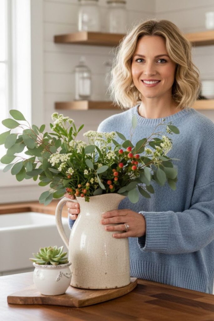 13. Ceramic Pitcher with Seasonal Greens