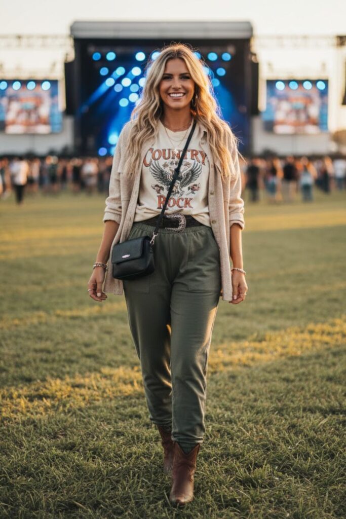 13. Graphic Tee with Joggers and Boots