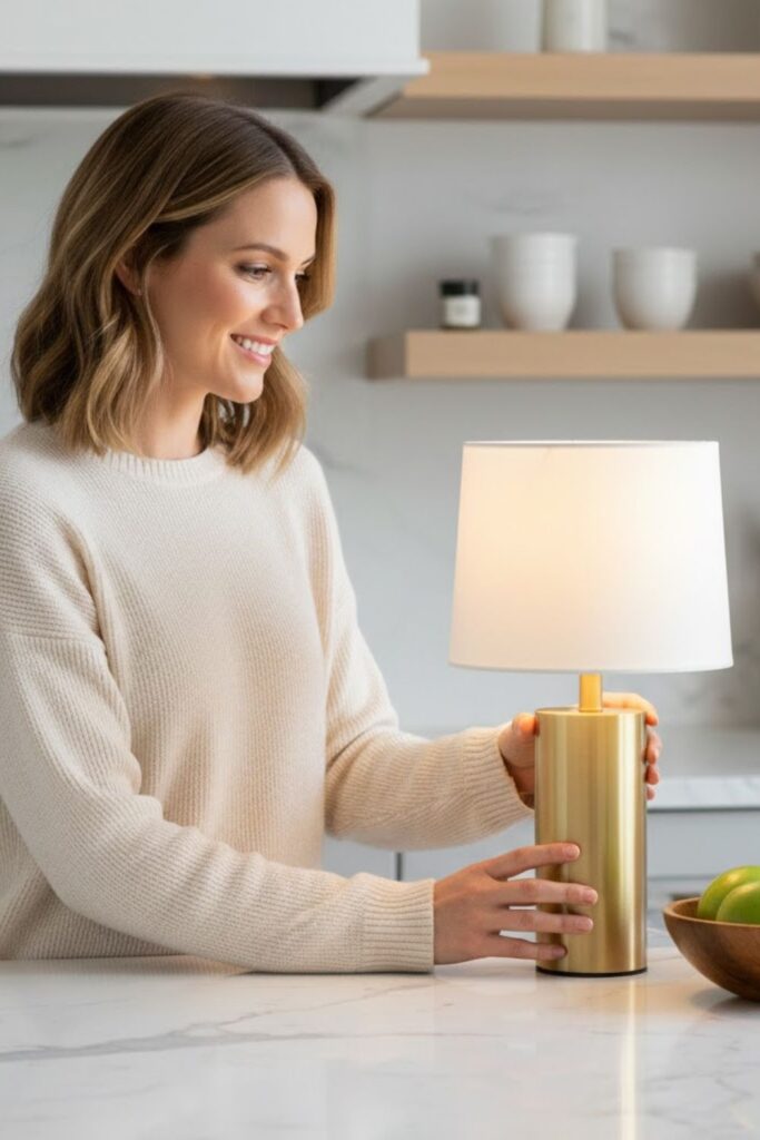 13. Kitchen Counter Lamps Decor With Warm Metallic Touches