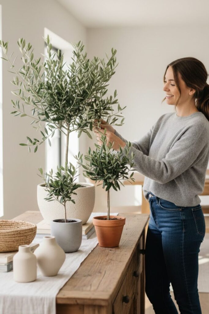 13. Olive Plant Cluster on Sideboard