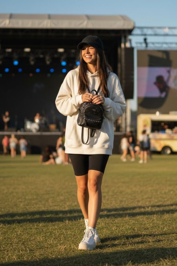 13. Oversized hoodie with biker shorts