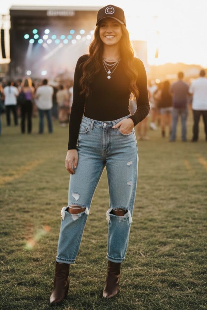 13. Ripped Boyfriend Jeans and Bodysuit