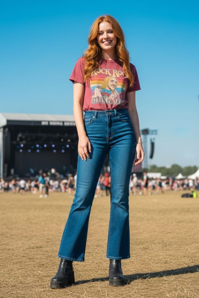 13. Vintage tee and flared jeans