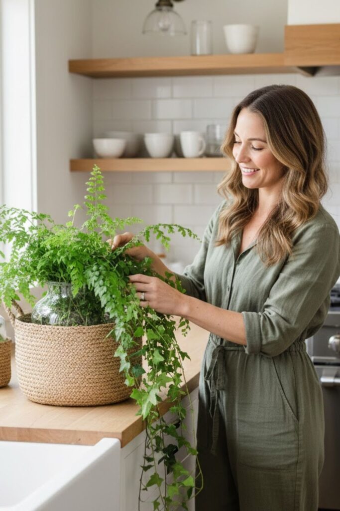 13. Woven Basket Vase with Greenery