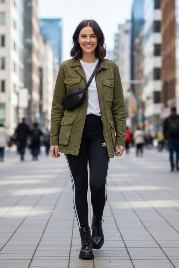 14. Adidas Leggings with Utility Jacket