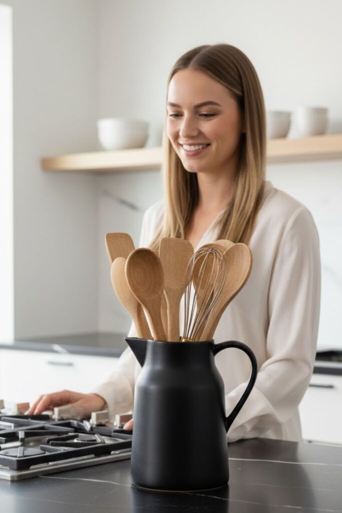 14. Black Ceramic Pitcher For Utensils