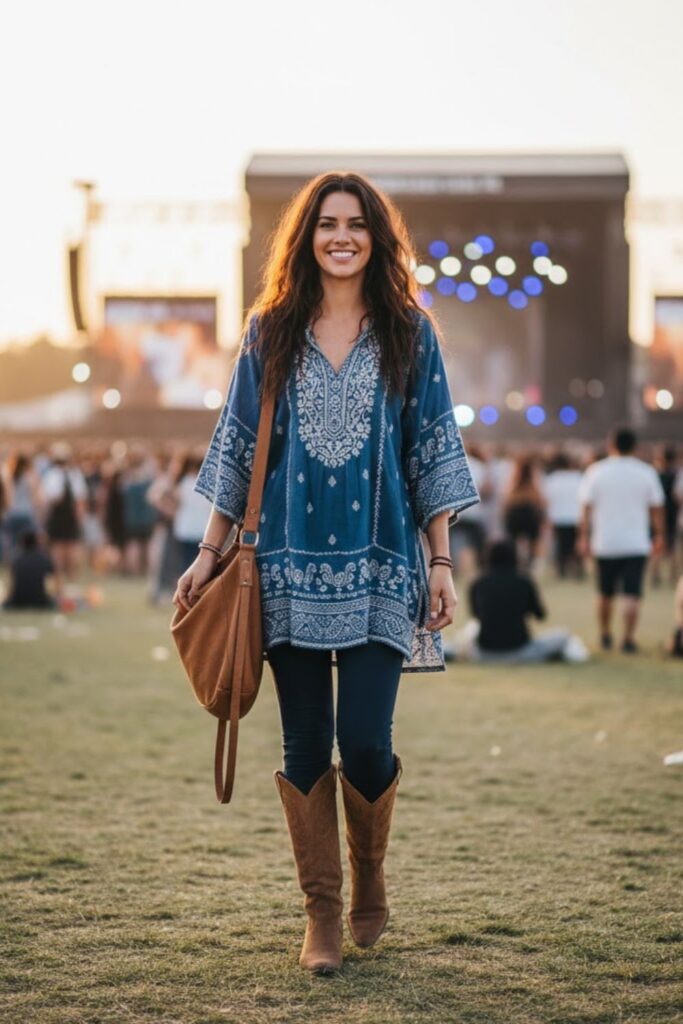 14. Blue Boho Tunic with Leggings