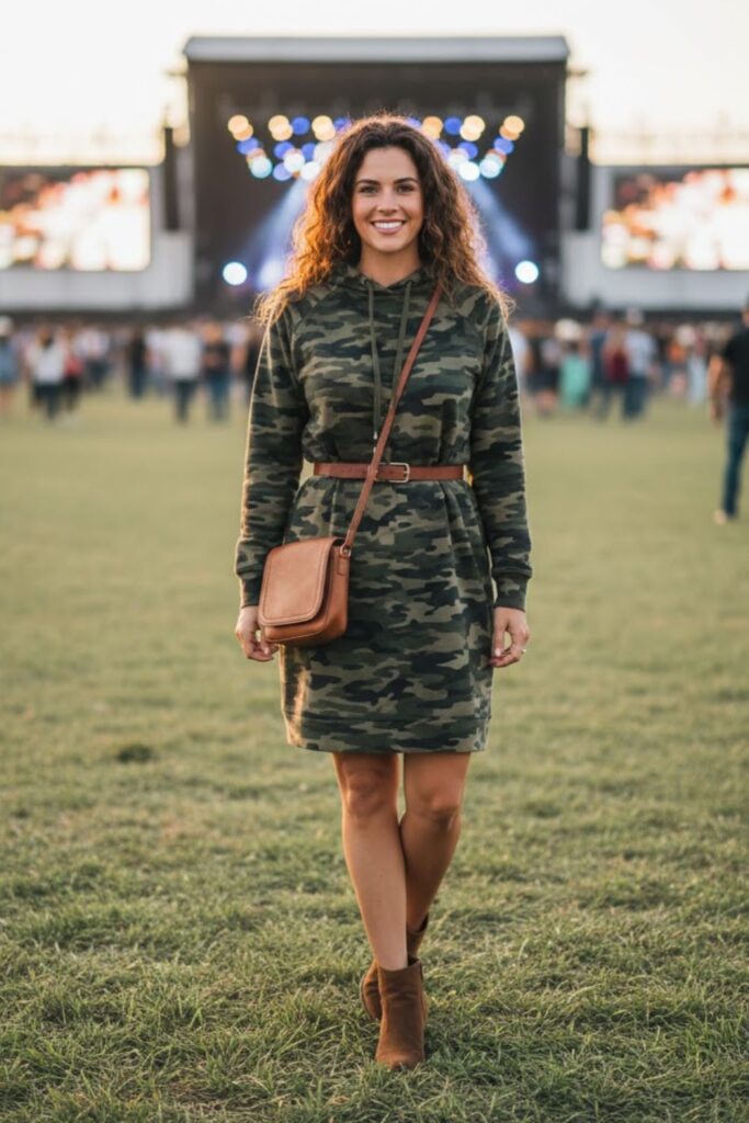 14. Camo Print Hoodie Dress