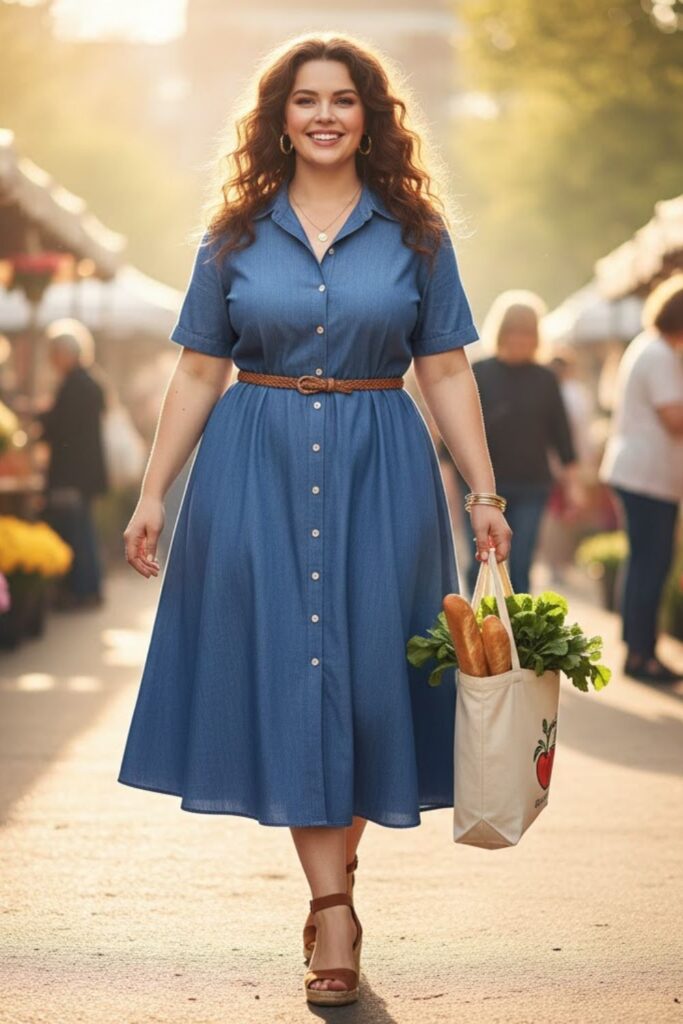 14. Chambray Dress with Belted Waist and Espadrilles