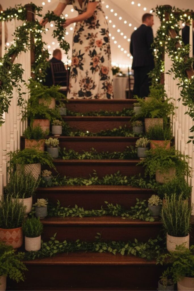14. Incorporate Greenery into Staircase Decor