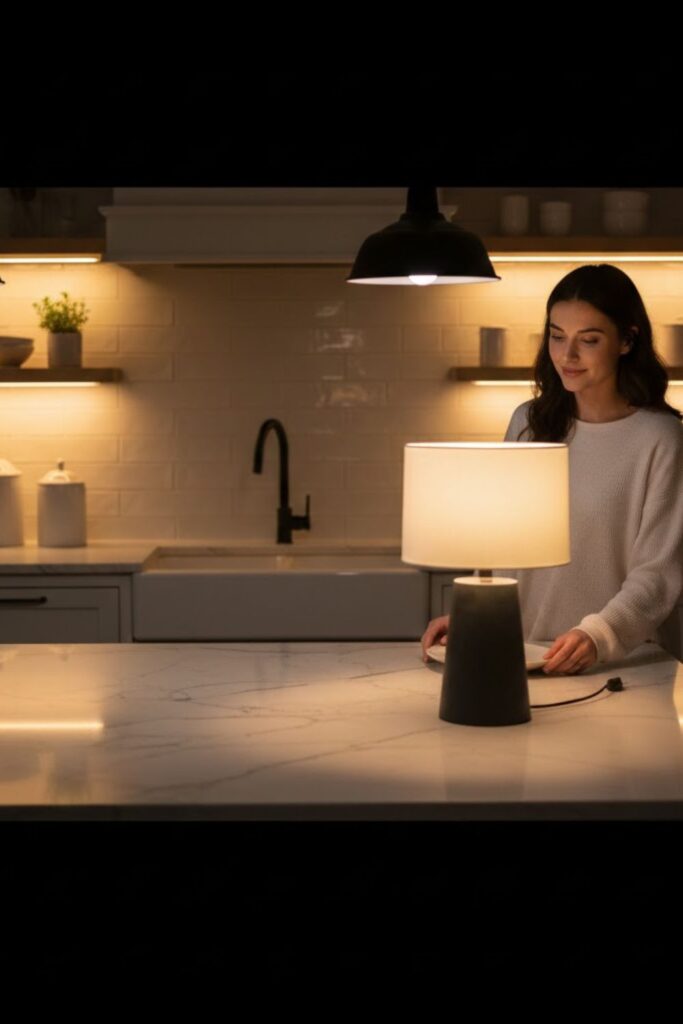 14. Kitchen Counter Lamps Decor With Layered Lighting