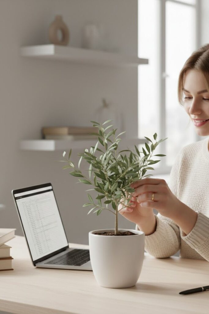 14. Olive Plant Accent in Home Office