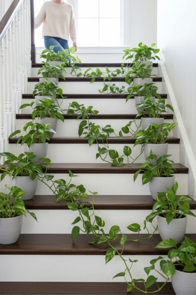 14. Pothos Shelf Lined Staircase