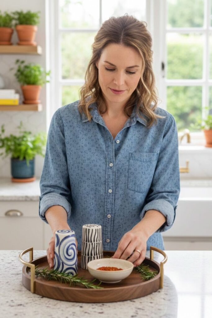 14. Tray with Stylish Salt and Pepper Sets