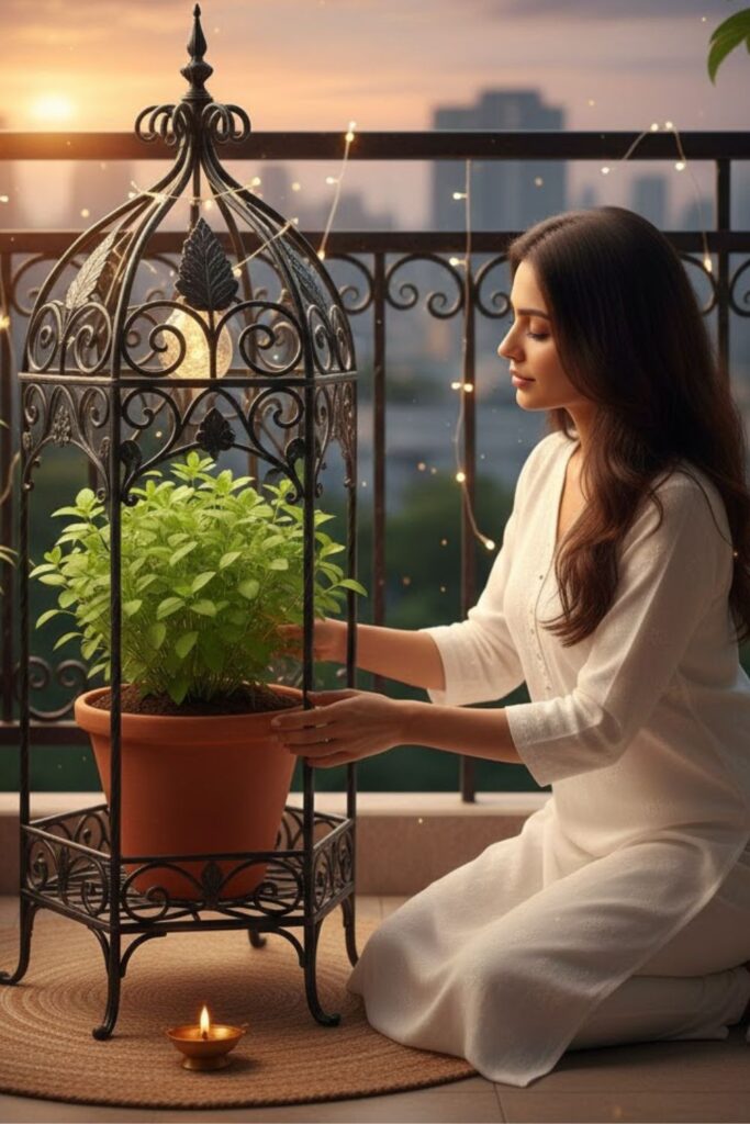 14. Tulsi with Decorative Iron Frame