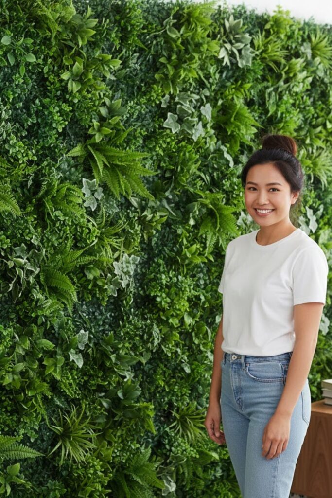 14. Use Faux Plant Panels for Easy Maintenance