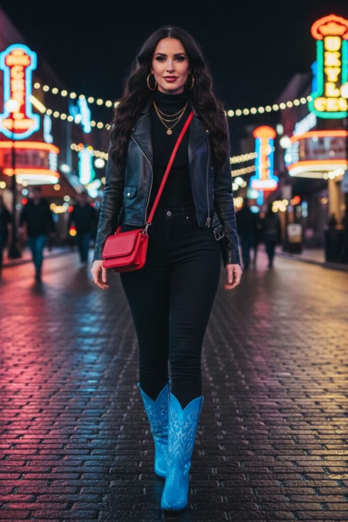 15. All-black outfit with bold accessories