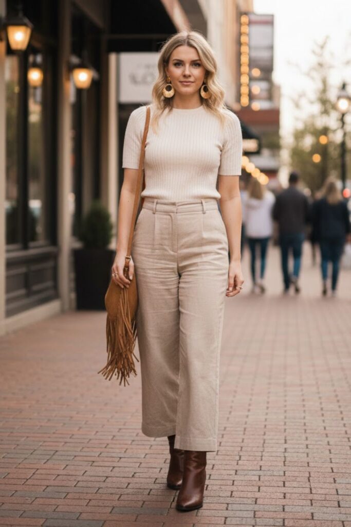 15. All-neutral outfit with statement accessories