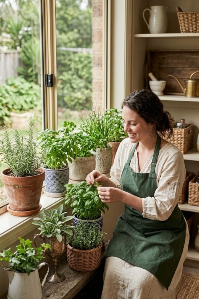15. Boho Kitchen Herb Garden Display