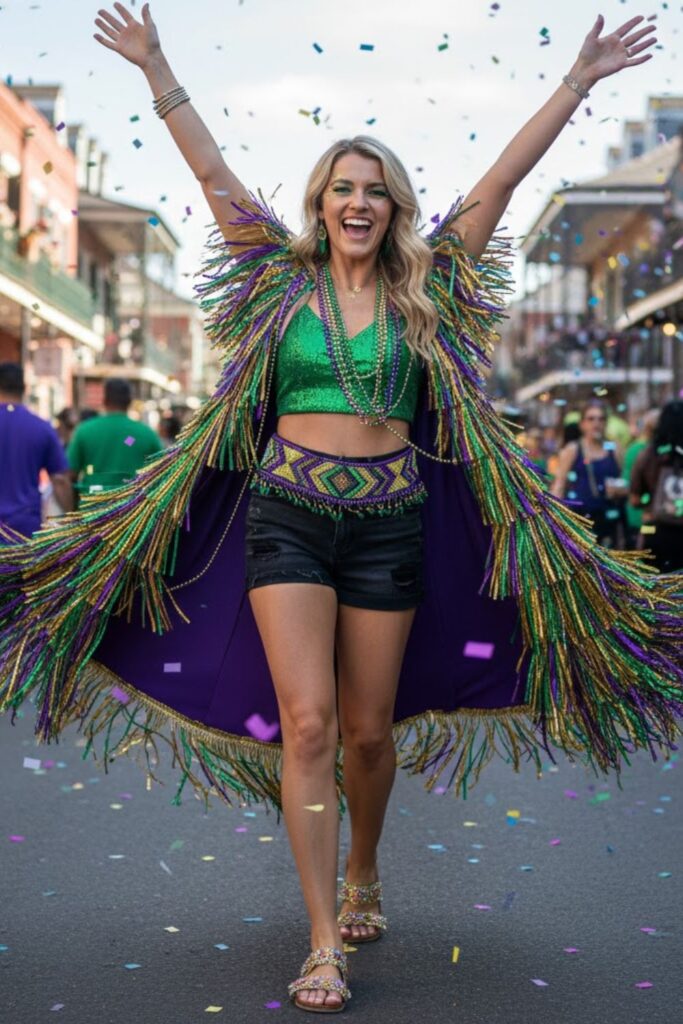 15. Fringe Vest with Crop Top and Beaded Belt