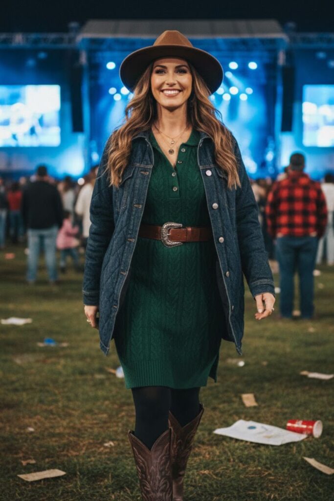 15. Henley Dress with Belt and Boots