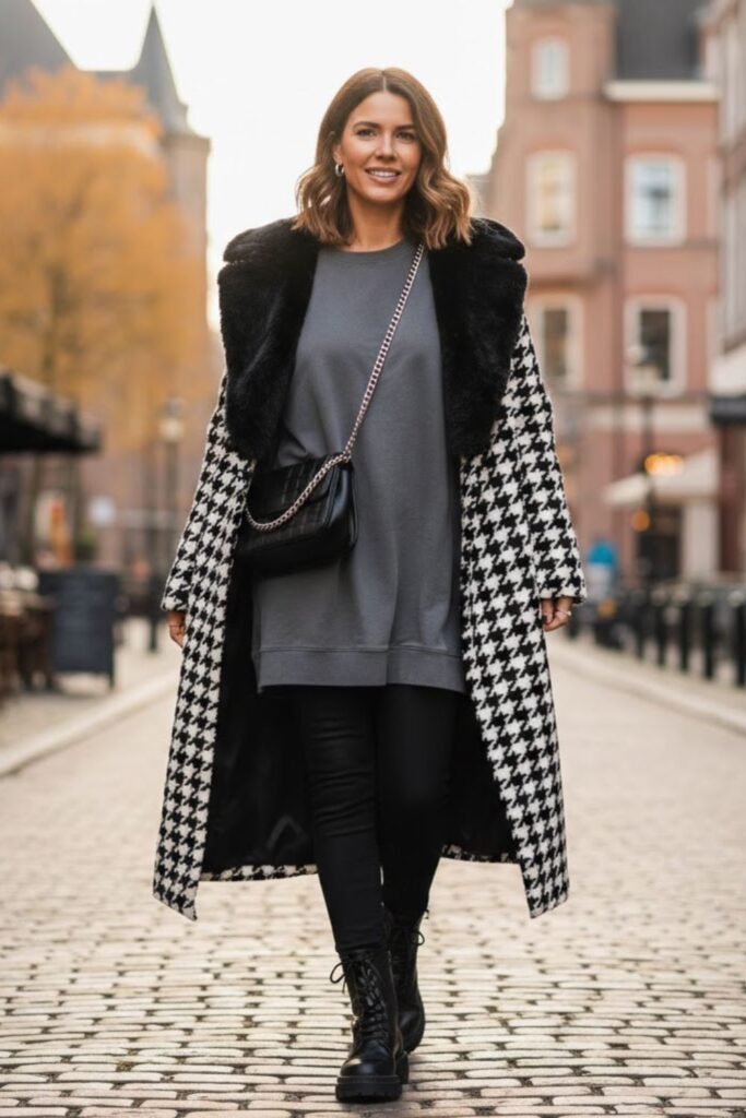 15. Leggings with Oversized T‑Shirt and Statement Coat