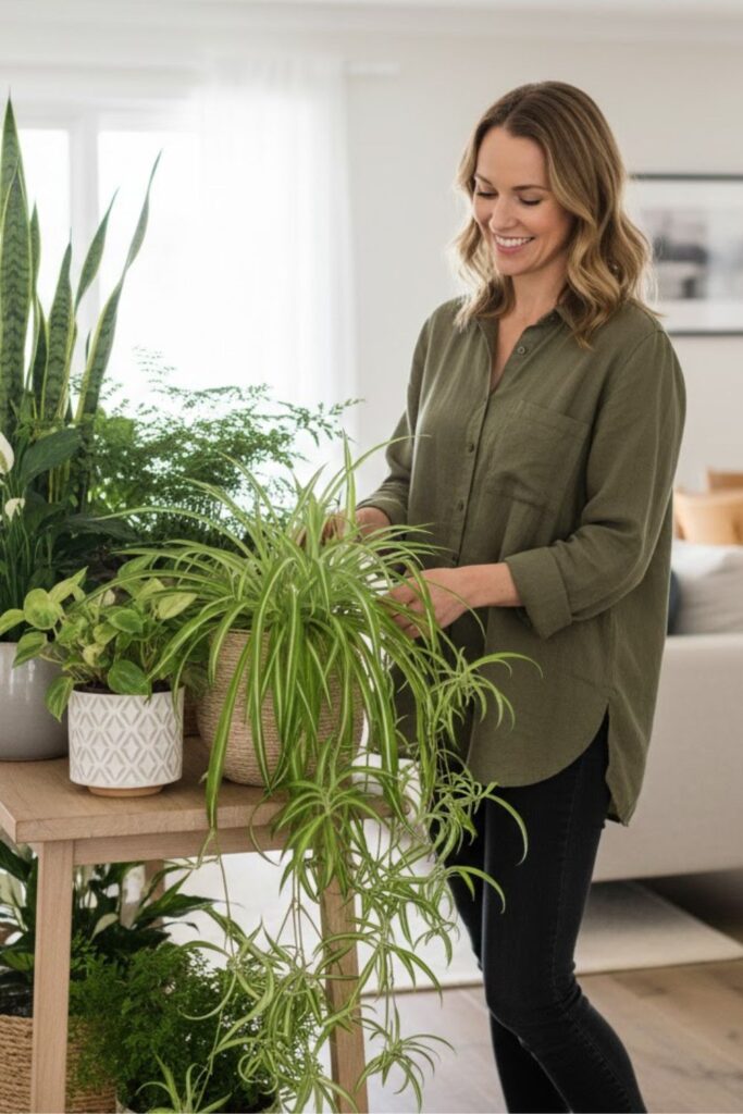 15. Mixed Greenery Cluster with Spider Plants
