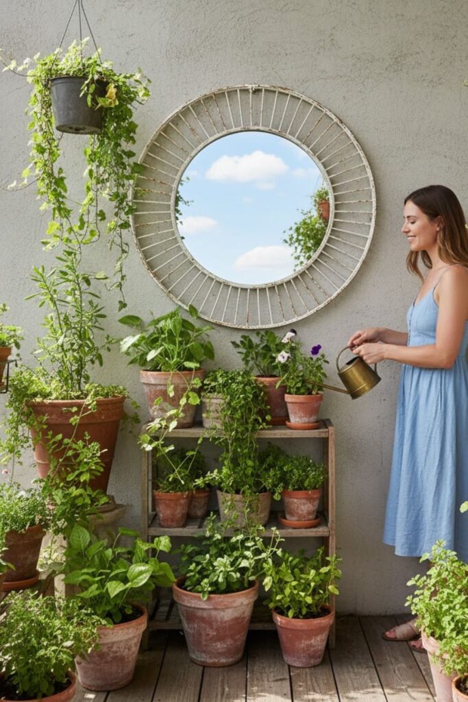 15. Outdoor Balcony Mirror and Plant Wall