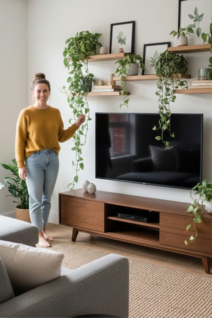 2. Add Trailing Plants on Floating Shelves