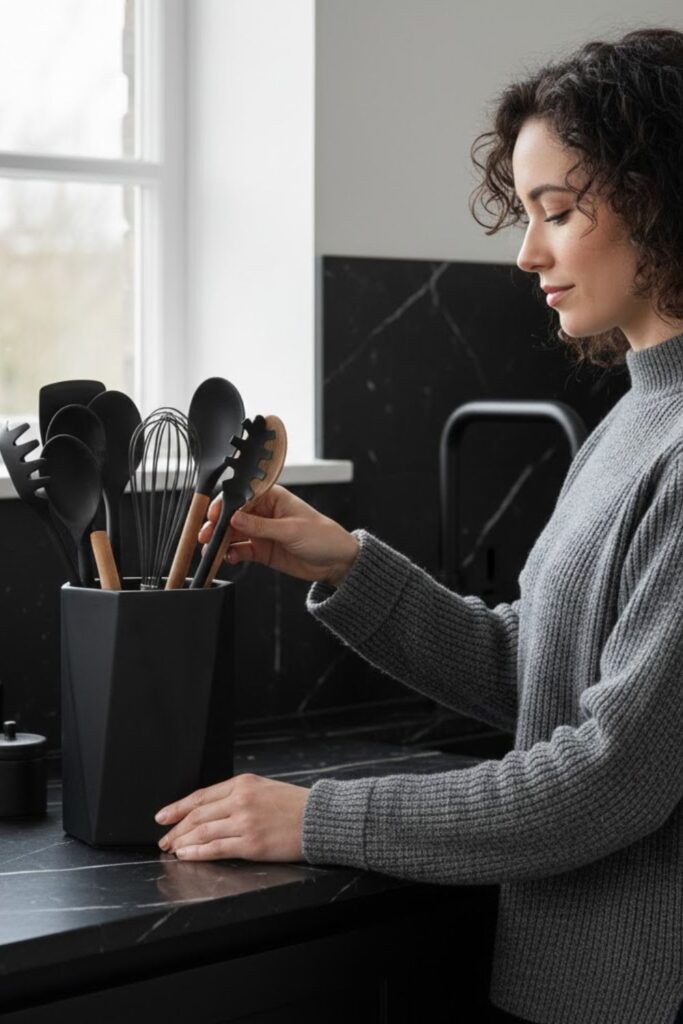 2. Black Matte Utensil Holder