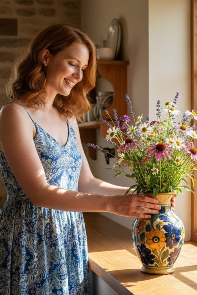 2. Ceramic Hand-Painted Vase with Wildflowers