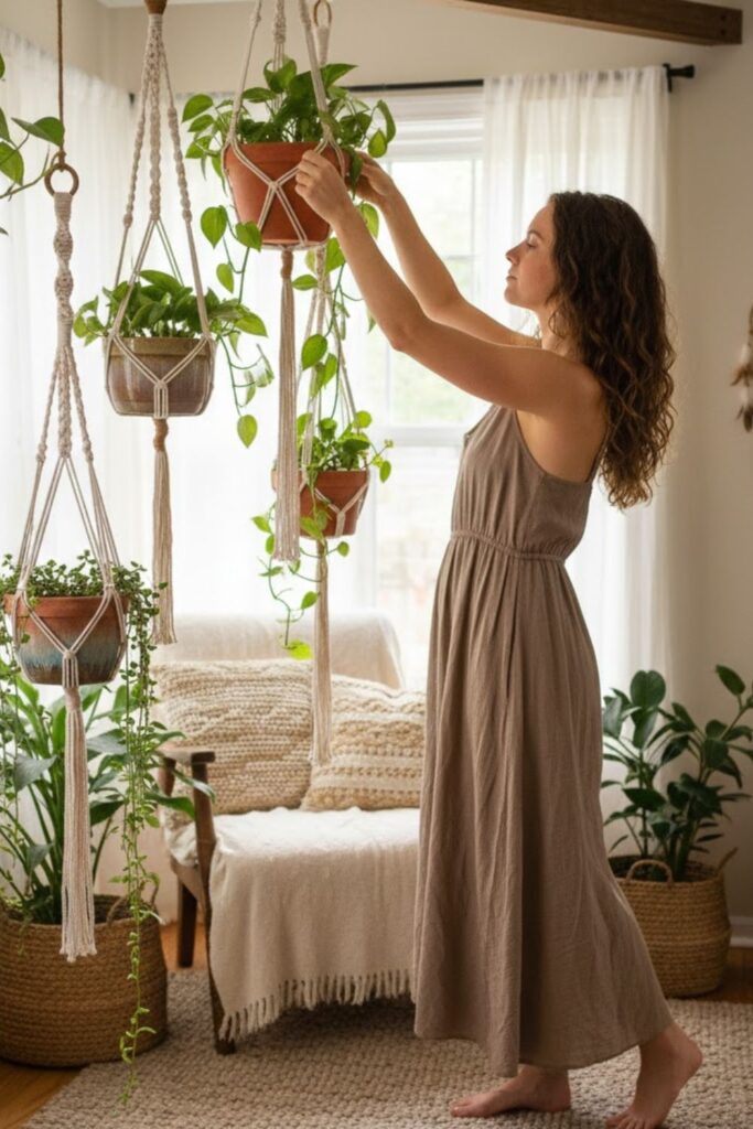 2. Hanging Plants with Macramé