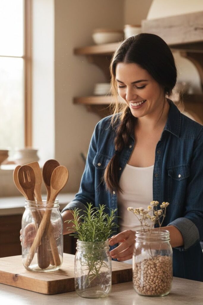2. Mason Jar Set for Utensils and Flowers