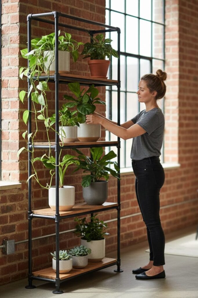 2. Metal Pipe Plant Stand with Multiple Tiers