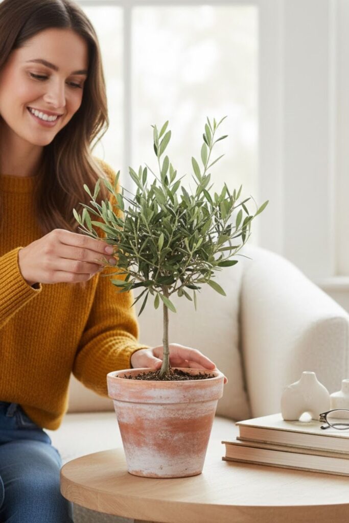 2. Mini Olive Tree on a Side Table