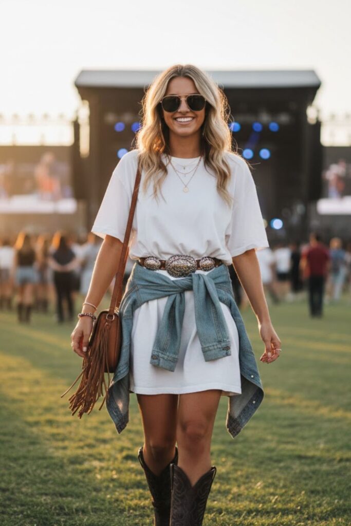 2. Oversized T-Shirt Dress with Western Belt