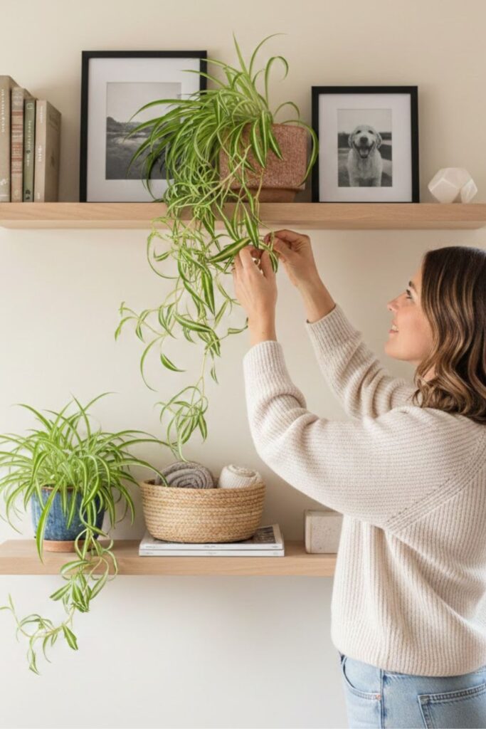2. Spider Plant on a Floating Shelf