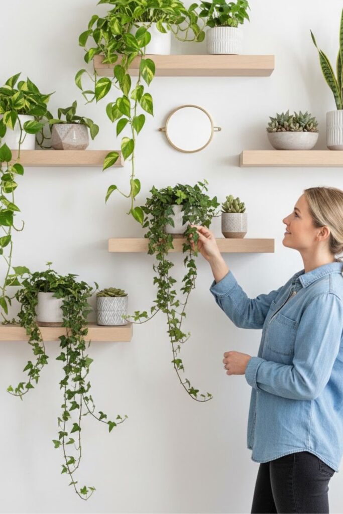 2. Style Plants on Floating Shelves