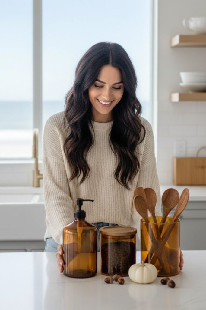 3. Add Warmth With Amber Glass Accessories