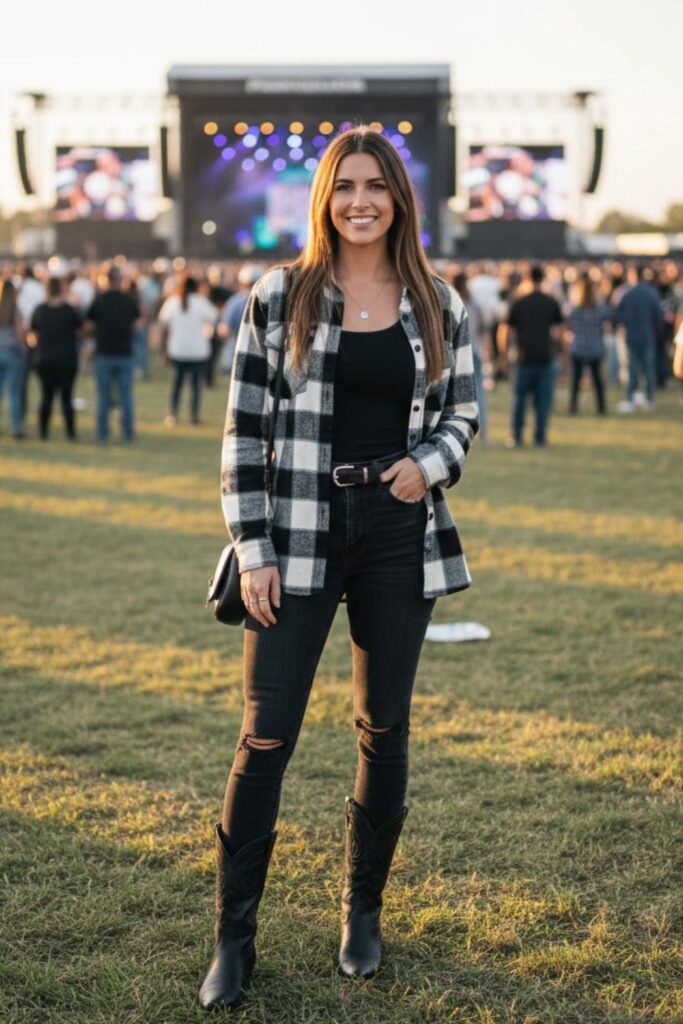 3. Black Jeans and Plaid Shirt
