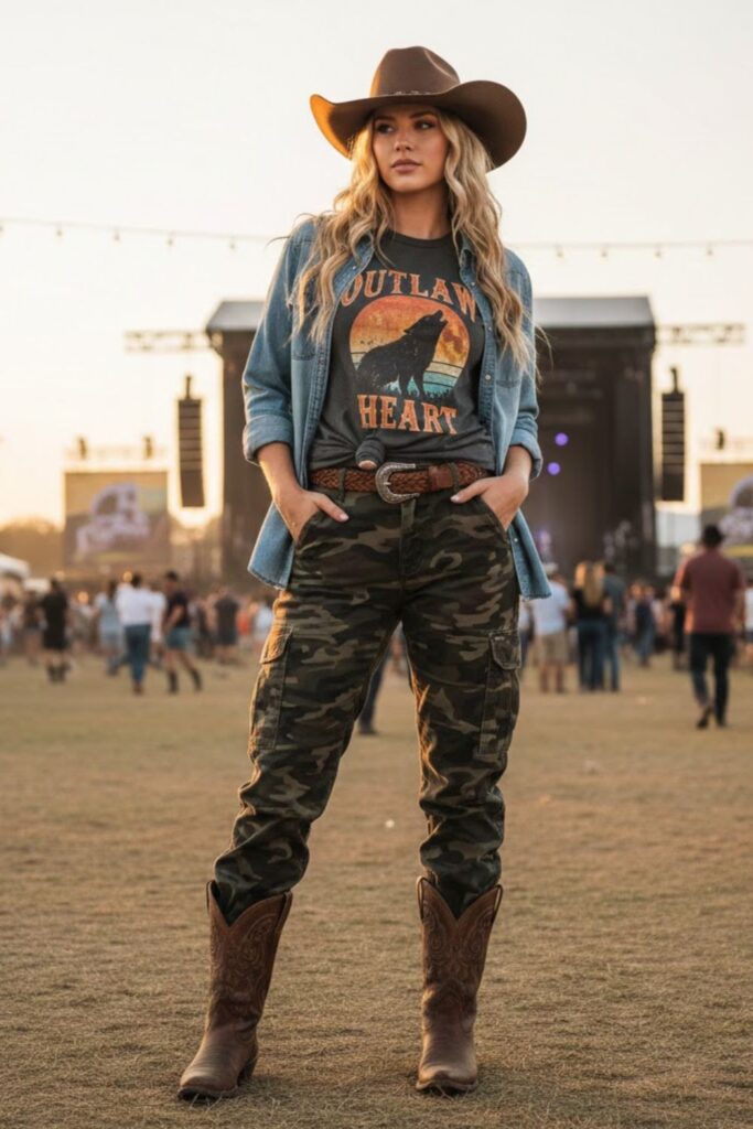 3. Camo Cargo Pants and Graphic Tee