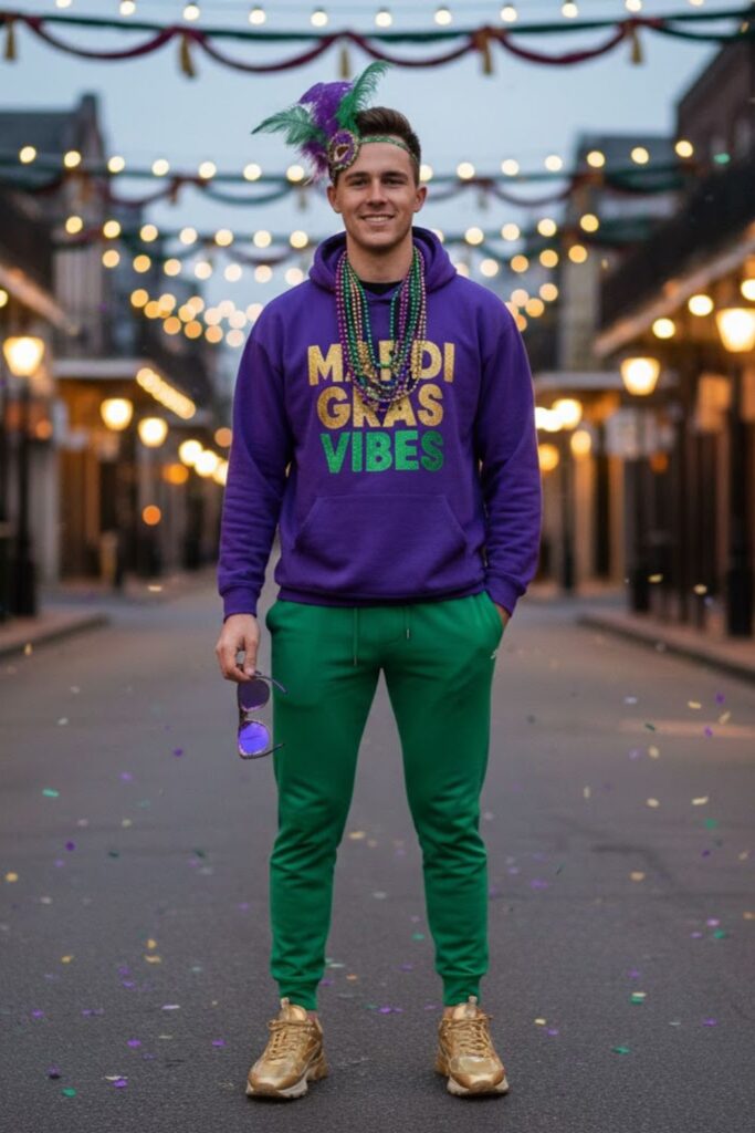 3. Casual Mardi Gras Streetwear