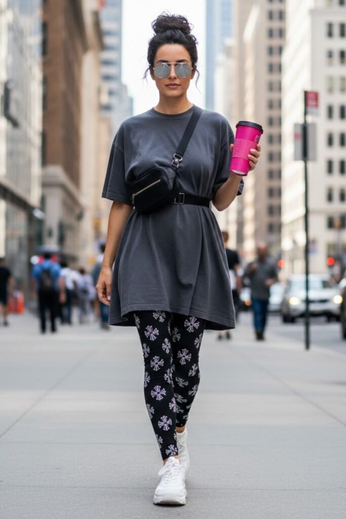 3. Chrome Heart Leggings with Oversized T-Shirt Dress