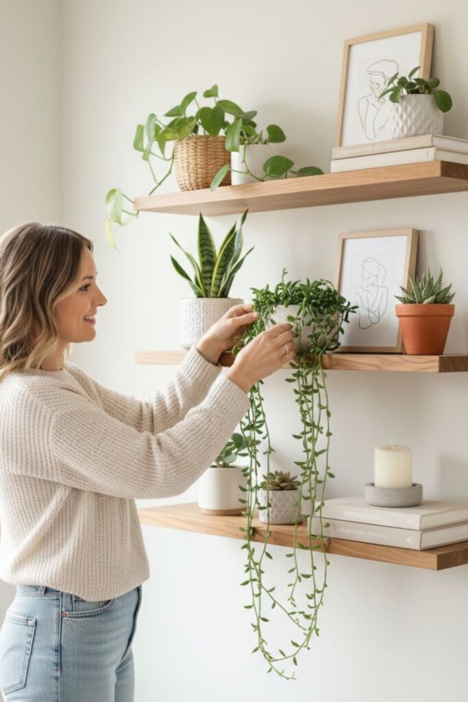 3. Floating Shelf Greenery
