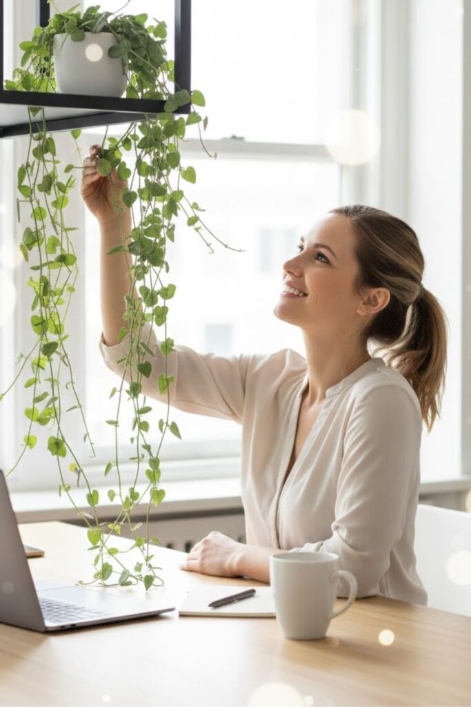 3. Hanging Mini Plant from Desk Shelf