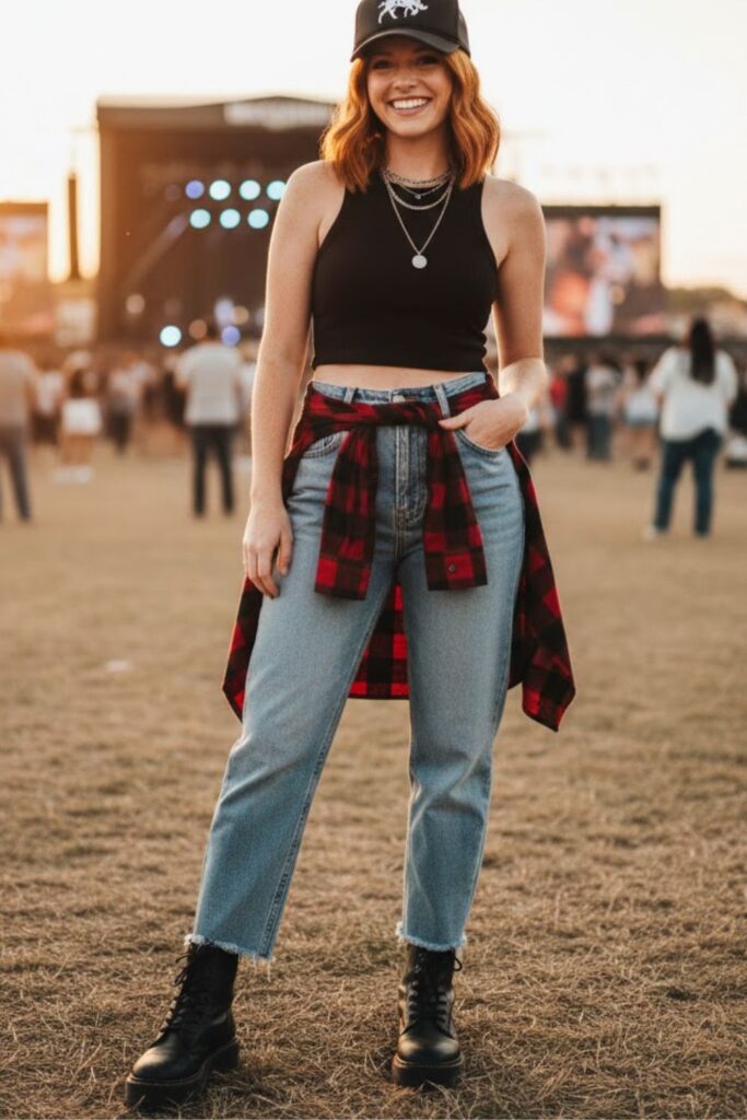 3. High-Waisted Jeans and Cropped Tank